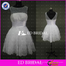 ED Bridal Real Sample Beaded A Line Mini Lace Appliqued Organza Vestidos de casamento com fita